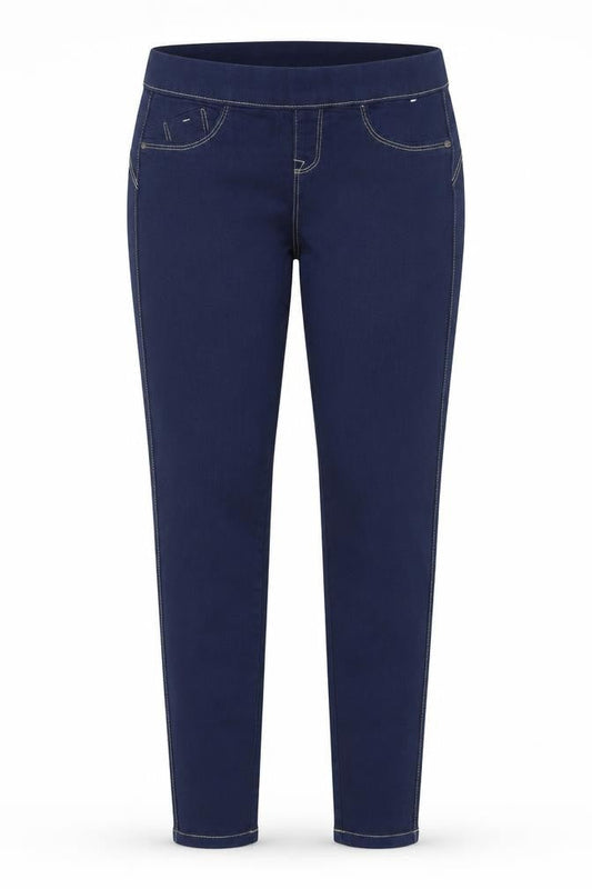Front view of Denim & Co. women’s blue cotton jegging jeans, size UK 6, 28.5-inch leg regular