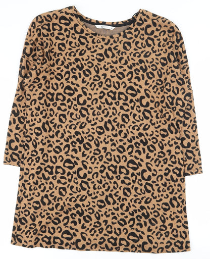 TU Womens Brown Animal Print Viscose Tunic T-Shirt Size 10 Round Neck