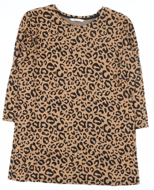 TU Womens Brown Animal Print Viscose Tunic T-Shirt Size 10 Round Neck