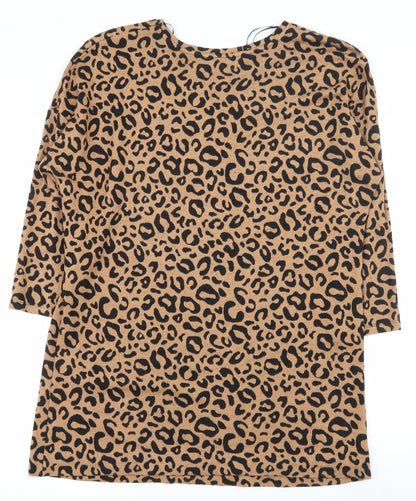 TU Womens Brown Animal Print Viscose Tunic T-Shirt Size 10 Round Neck