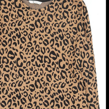 TU Womens Brown Animal Print Viscose Tunic T-Shirt Size 10 Round Neck
