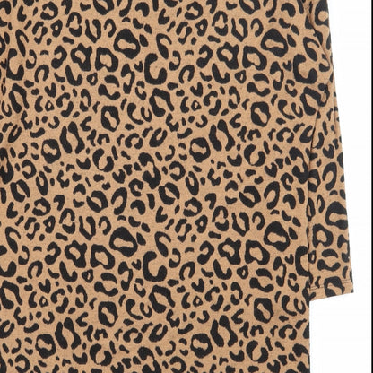 TU Womens Brown Animal Print Viscose Tunic T-Shirt Size 10 Round Neck