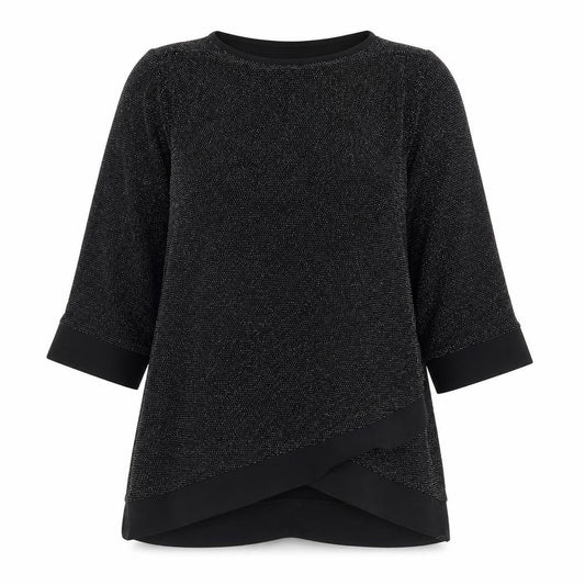 Front view of Quiz women’s black nylon basic t-shirt, size UK 10, round neck
