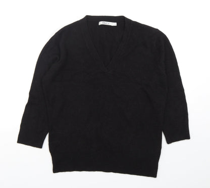 M&Co Womens Black V-Neck  Acrylic Pullover Jumper Size L