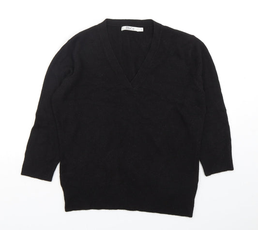 M&Co Womens Black V-Neck  Acrylic Pullover Jumper Size L