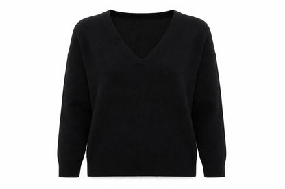 M&Co Womens Black V-Neck  Acrylic Pullover Jumper Size L