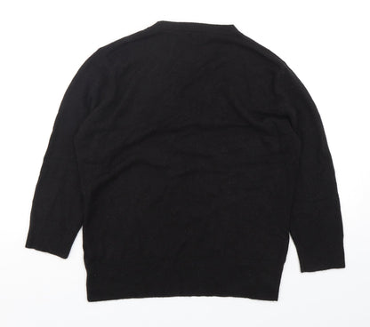 M&Co Womens Black V-Neck  Acrylic Pullover Jumper Size L