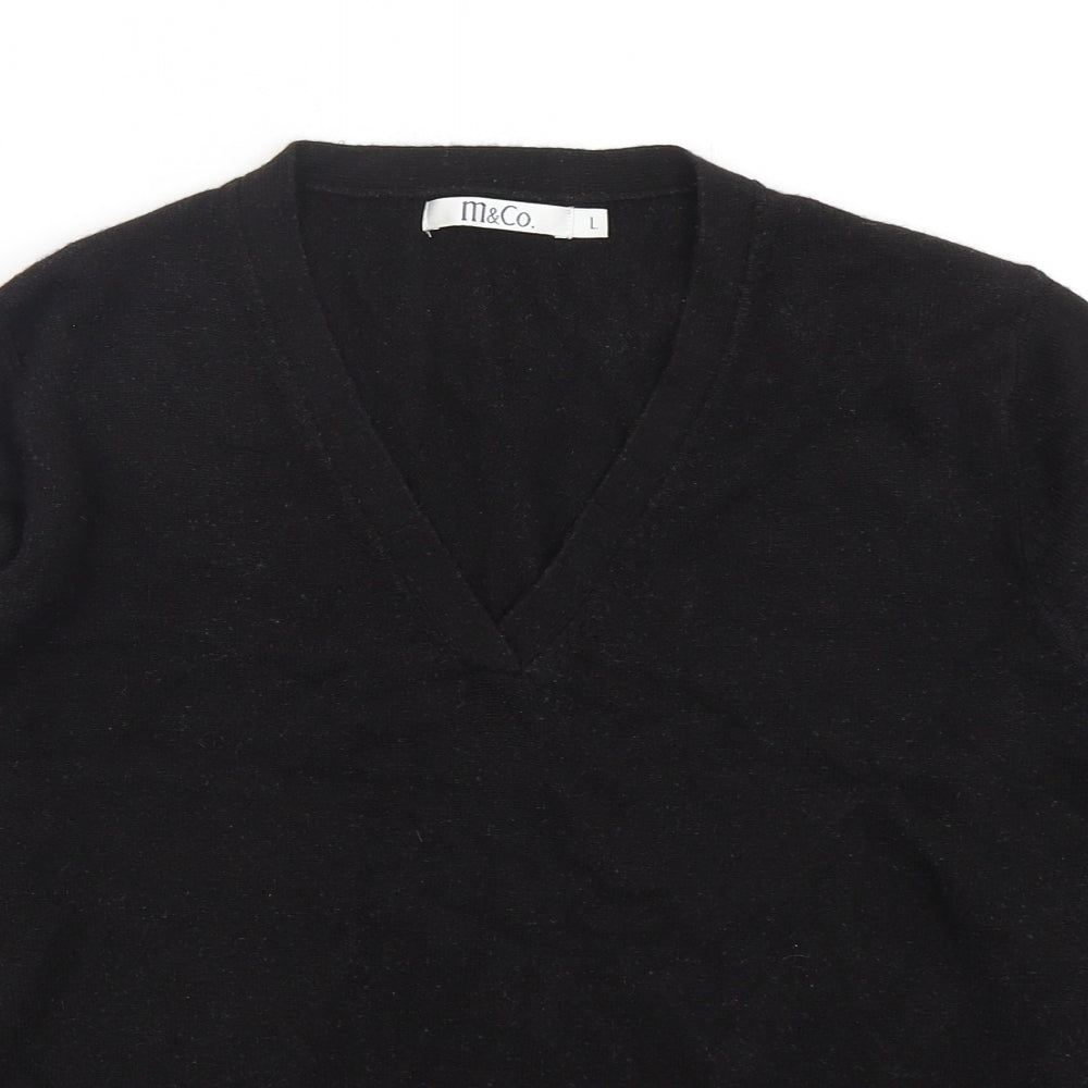 M&Co Womens Black V-Neck  Acrylic Pullover Jumper Size L