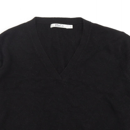 M&Co Womens Black V-Neck  Acrylic Pullover Jumper Size L