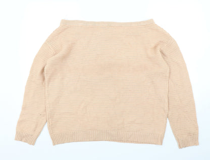 Boohoo Womens Orange Boat Neck  Acrylic Pullover Jumper Size M