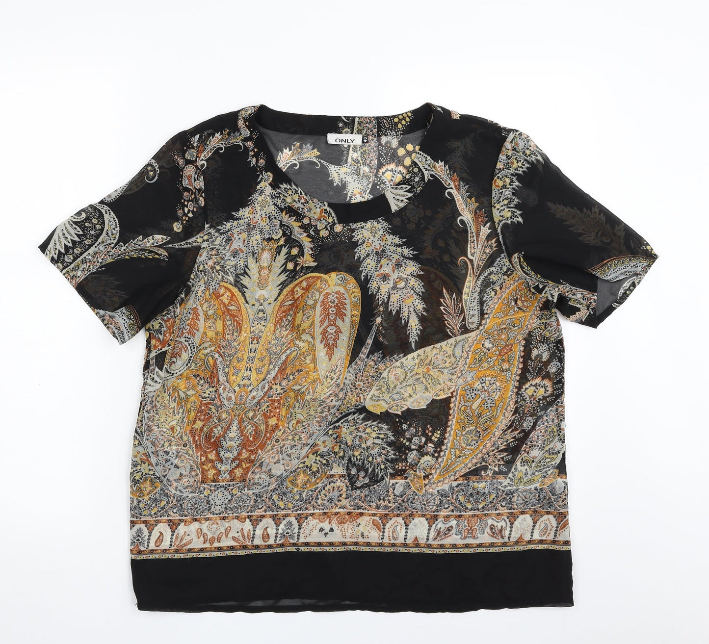 Only Womens Black Paisley Polyester Basic Blouse Size 12 Scoop Neck