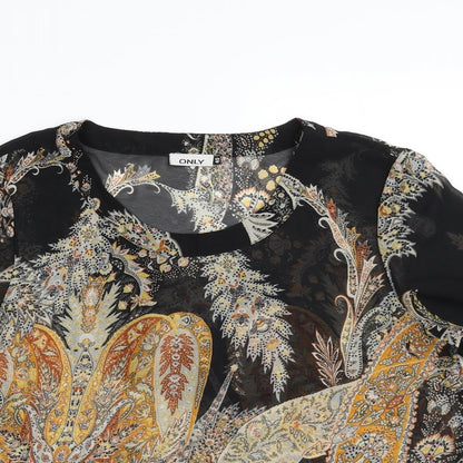 Only Womens Black Paisley Polyester Basic Blouse Size 12 Scoop Neck