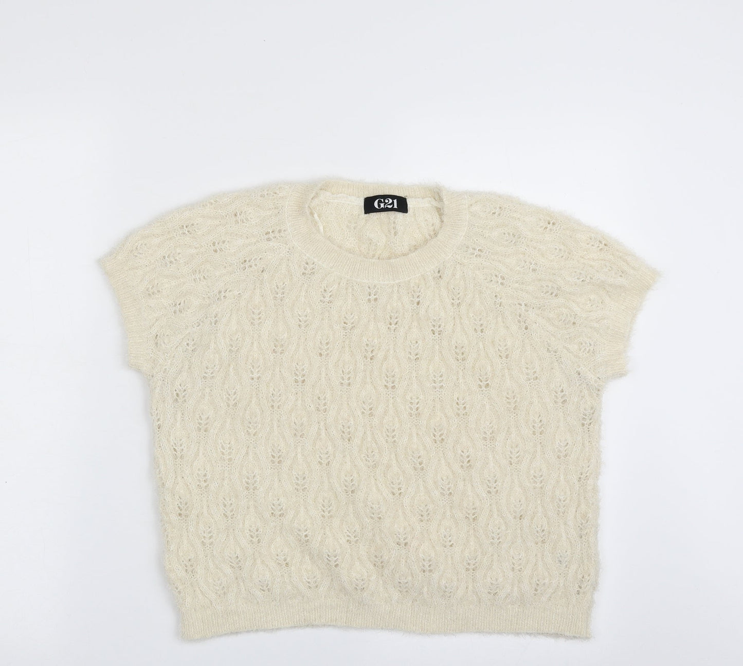 George Womens Ivory Round Neck Geometric Polyester Vest Jumper Size 12