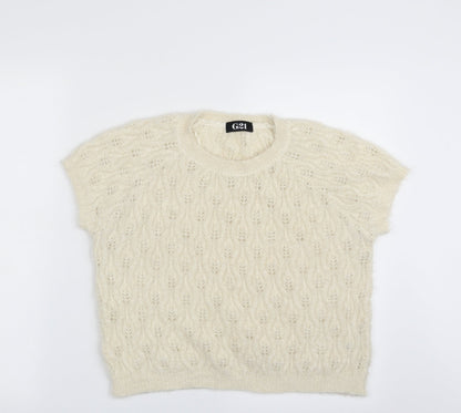 George Womens Ivory Round Neck Geometric Polyester Vest Jumper Size 12