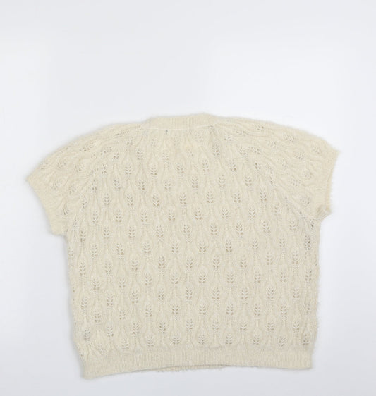 George Womens Ivory Round Neck Geometric Polyester Vest Jumper Size 12