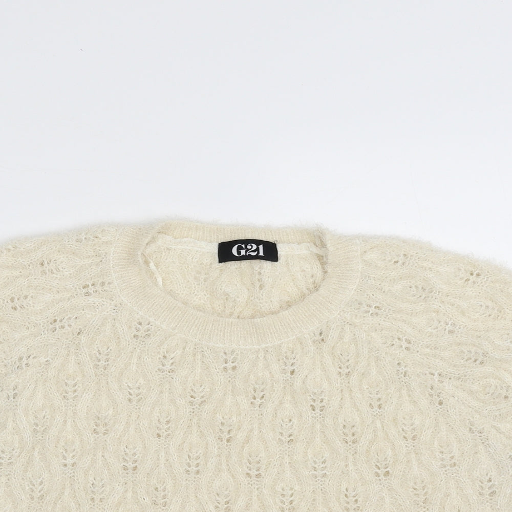 George Womens Ivory Round Neck Geometric Polyester Vest Jumper Size 12