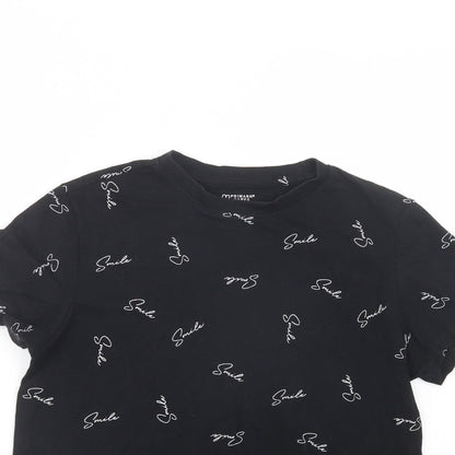 Primark Womens Black  Cotton Basic T-Shirt Size 10 Crew Neck - Smile