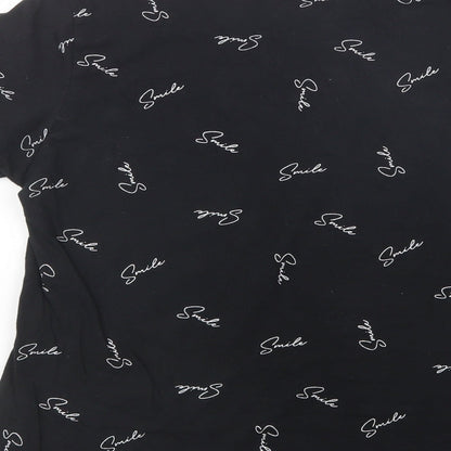 Primark Womens Black  Cotton Basic T-Shirt Size 10 Crew Neck - Smile
