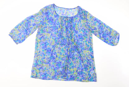 Ze-Ze Concept Womens Beige Floral Polyester Tunic Blouse Size XL Scoop Neck