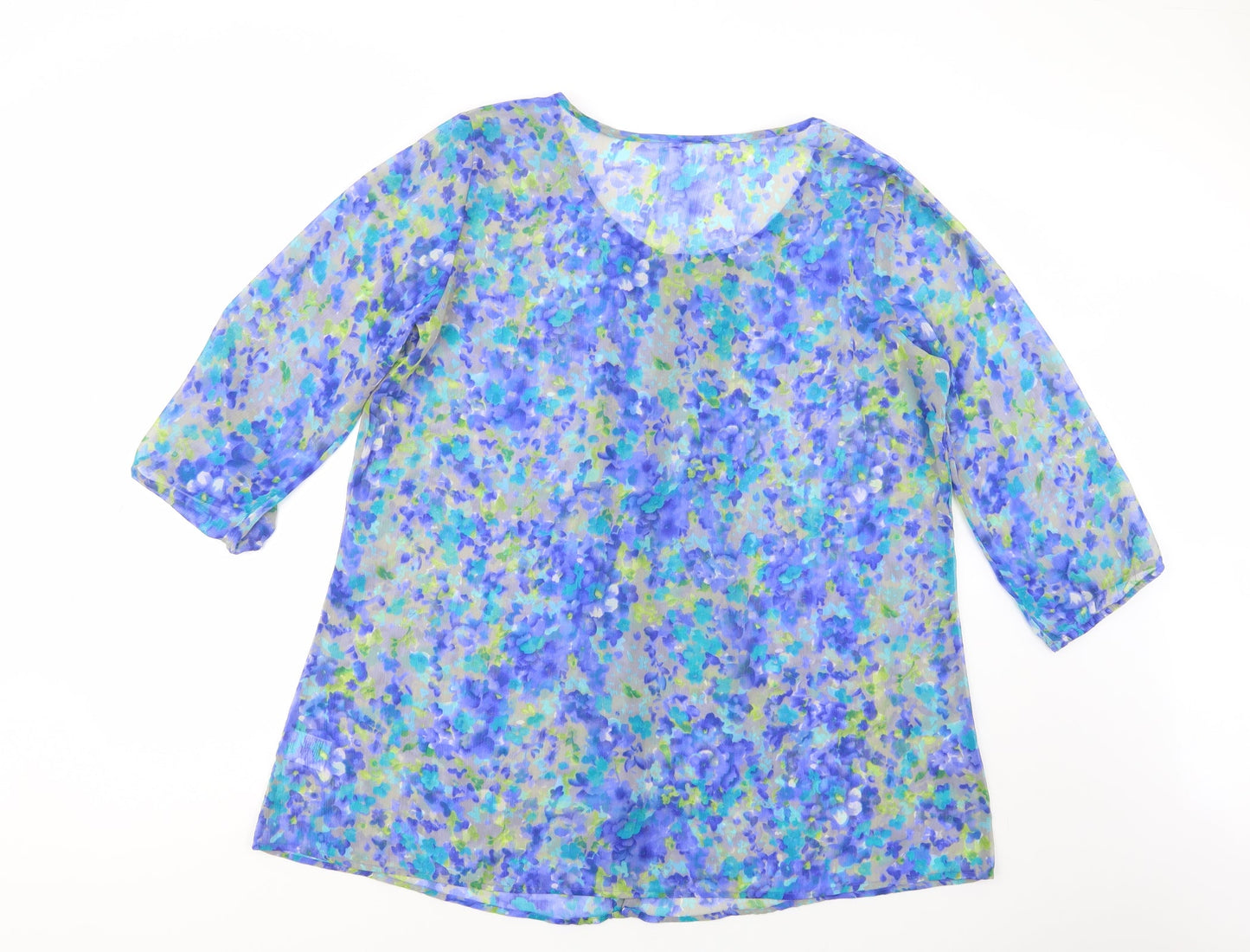 Ze-Ze Concept Womens Beige Floral Polyester Tunic Blouse Size XL Scoop Neck