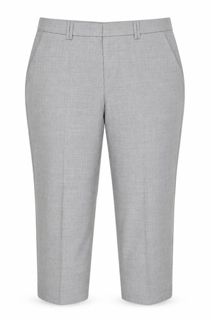 Front view of Marks & Spencer women’s grey polyester dress pants trousers, size UK 16, 28-inch leg regular button