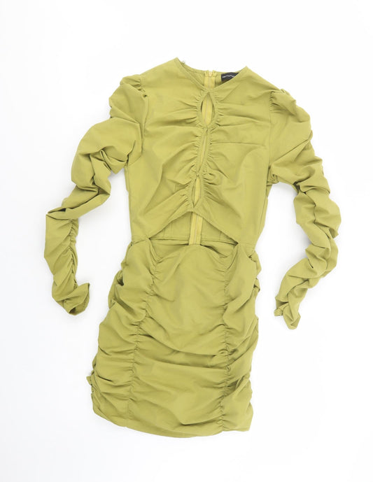 PRETTYLITTLETHING Womens Green  Polyester Bodycon  Size 8  Crew Neck Zip