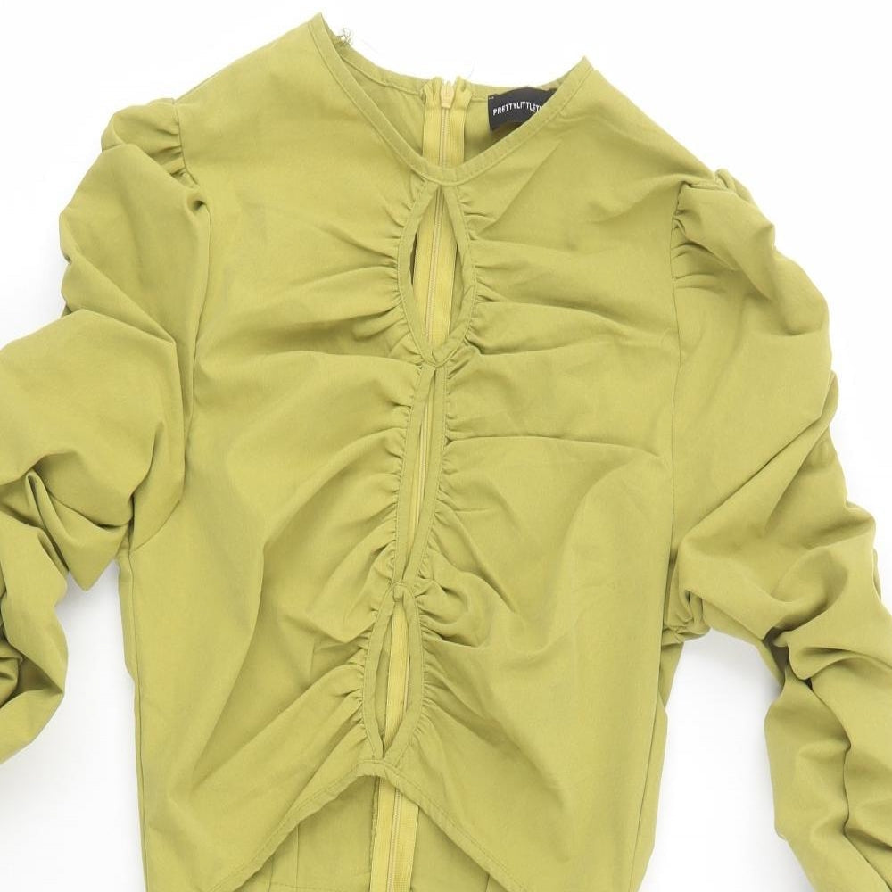 PRETTYLITTLETHING Womens Green  Polyester Bodycon  Size 8  Crew Neck Zip