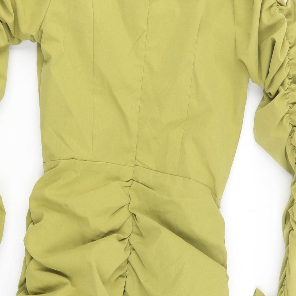 PRETTYLITTLETHING Womens Green  Polyester Bodycon  Size 8  Crew Neck Zip