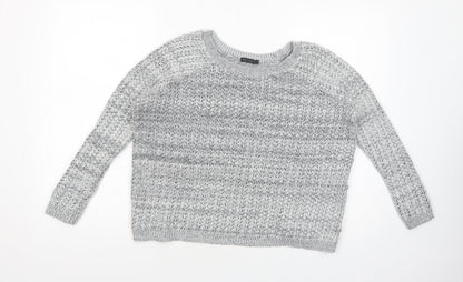 River Island Womens Grey Boat Neck  Cotton Pullover Jumper Size 12