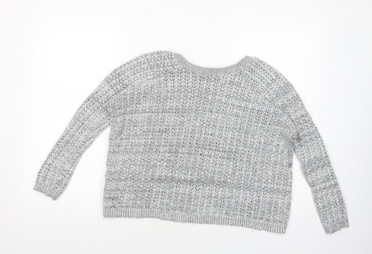 River Island Womens Grey Boat Neck  Cotton Pullover Jumper Size 12