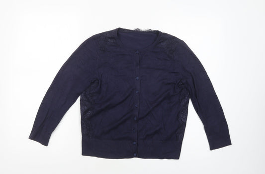 Coast Womens Blue Crew Neck  Viscose Cardigan Jumper Size M   - Lace Detail