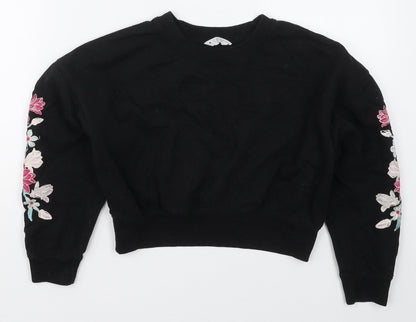 Matalan Girls Black Floral Cotton Pullover Sweatshirt Size 11 Years  Pullover
