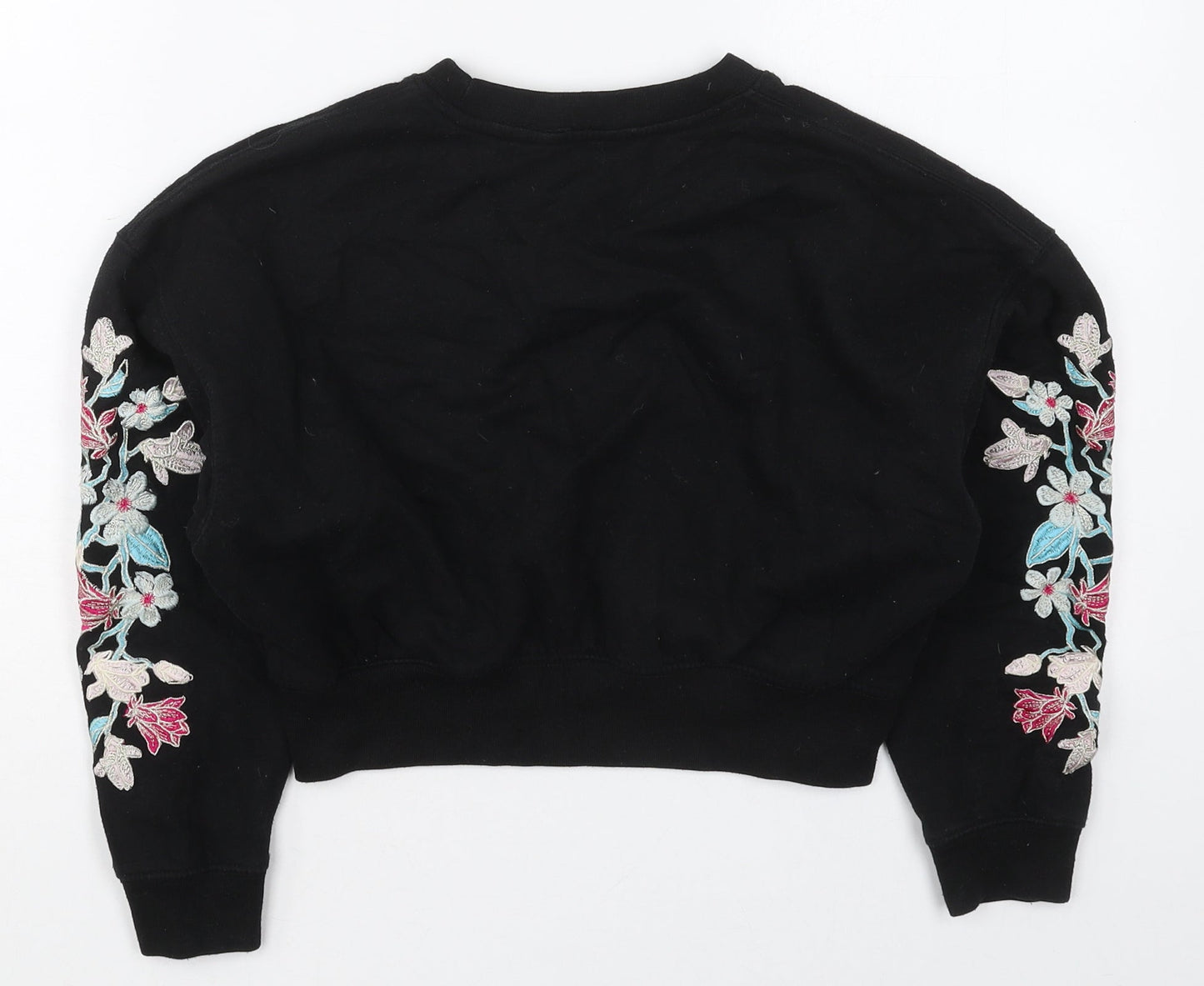 Matalan Girls Black Floral Cotton Pullover Sweatshirt Size 11 Years  Pullover
