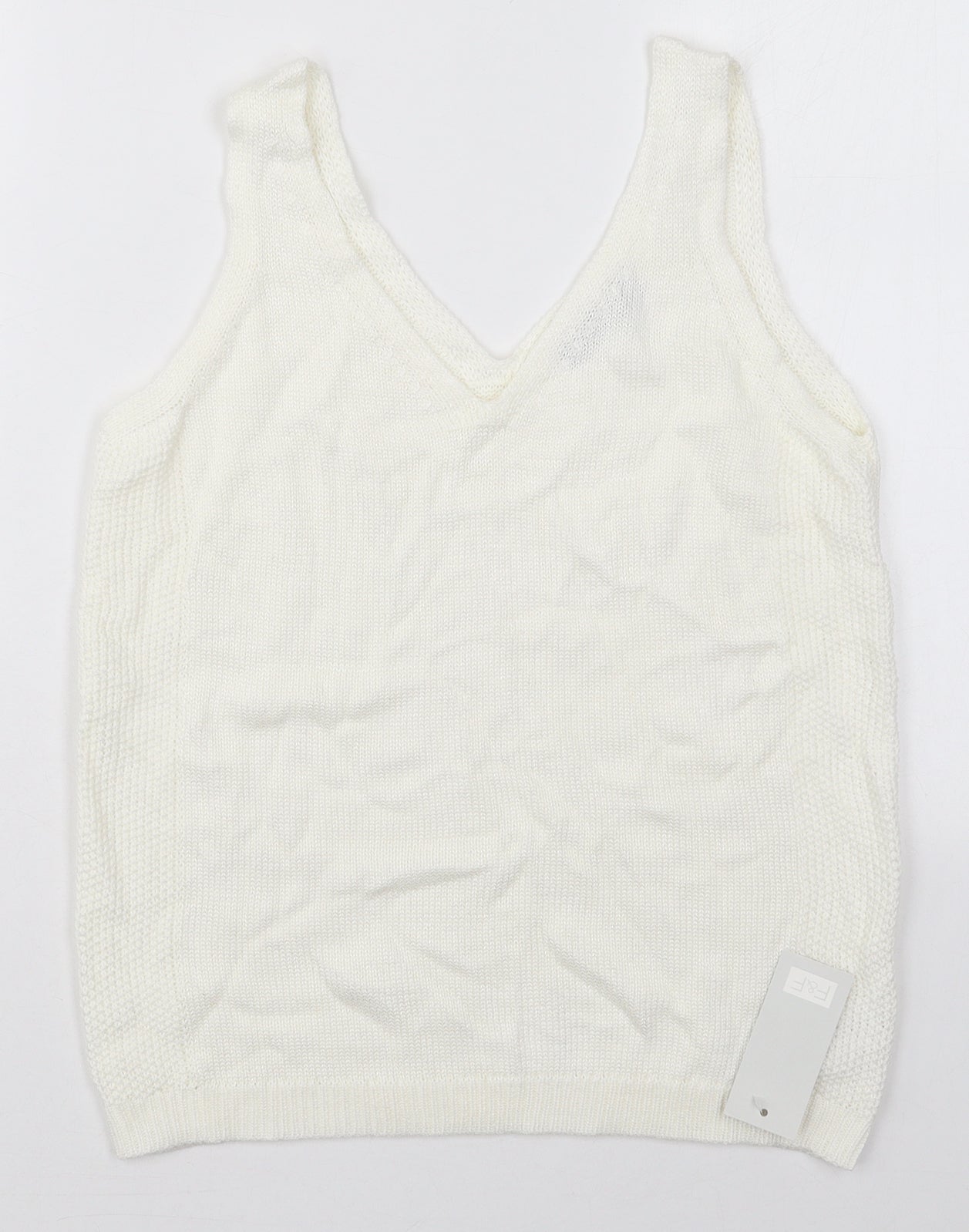 F&F Womens White V-Neck  Cotton Vest Jumper Size 8
