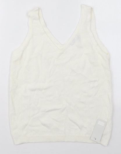 F&F Womens White V-Neck  Cotton Vest Jumper Size 8