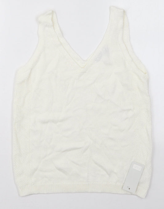 F&F Womens White V-Neck  Cotton Vest Jumper Size 8