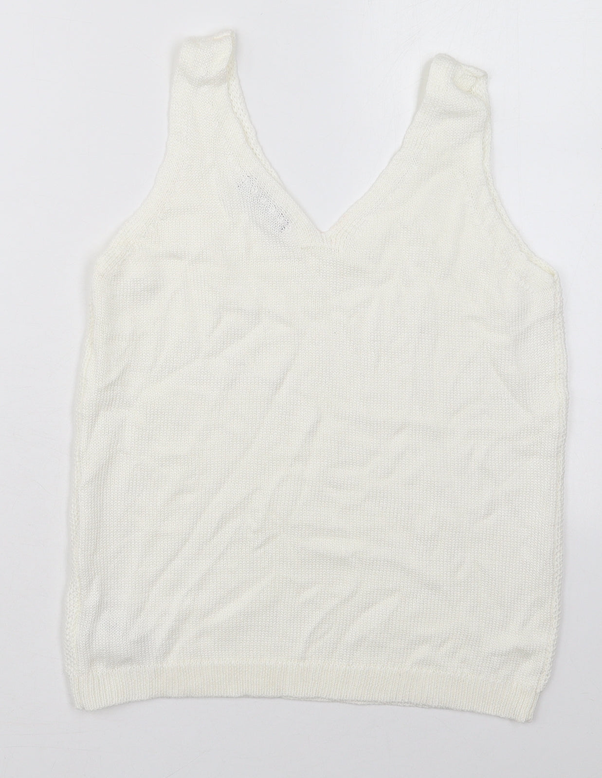F&F Womens White V-Neck  Cotton Vest Jumper Size 8