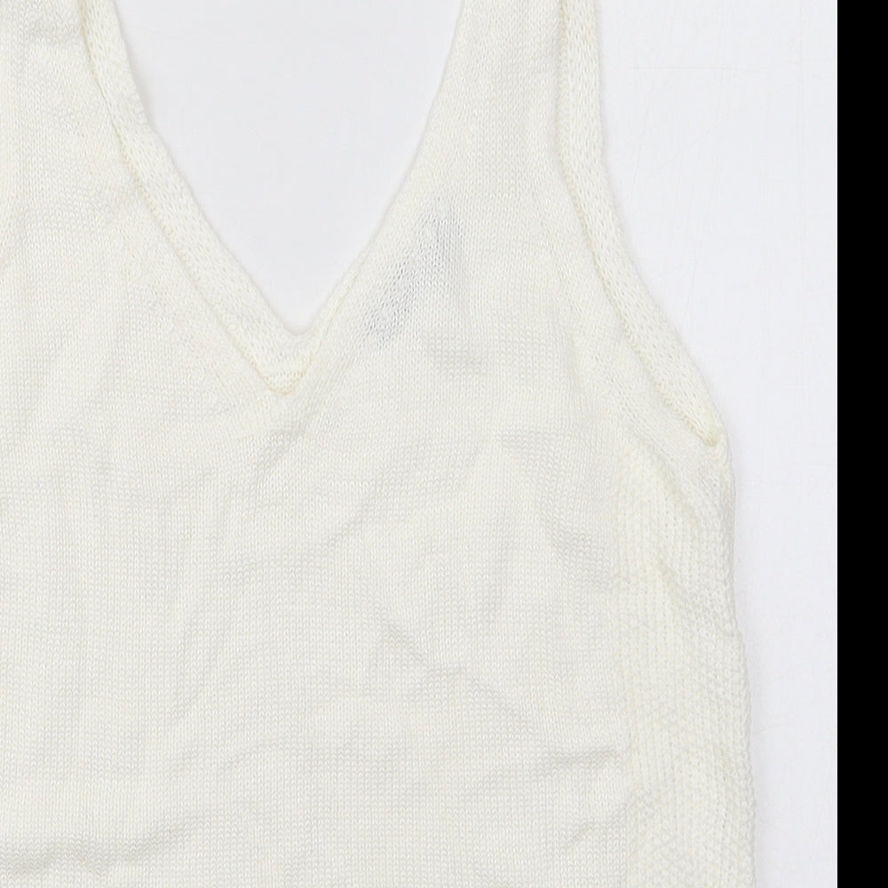 F&F Womens White V-Neck  Cotton Vest Jumper Size 8