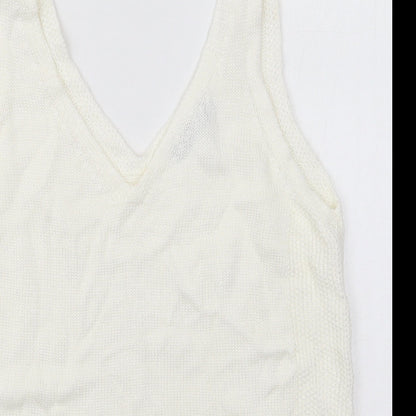 F&F Womens White V-Neck  Cotton Vest Jumper Size 8