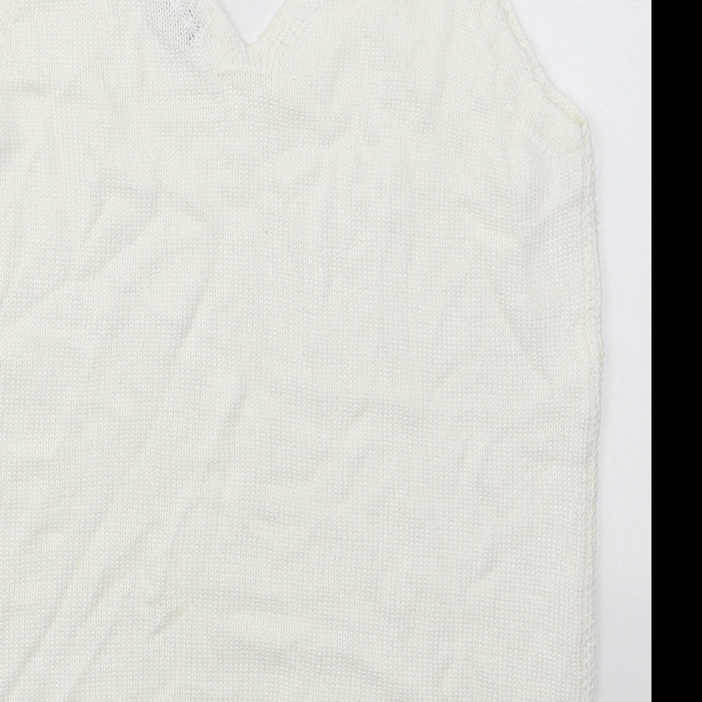 F&F Womens White V-Neck  Cotton Vest Jumper Size 8