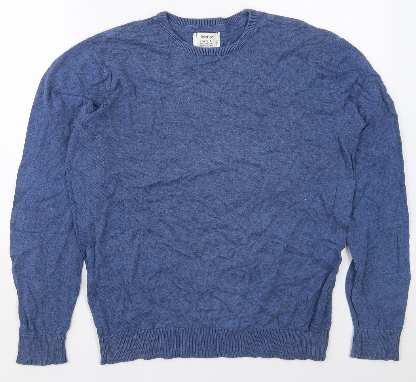 George Mens Blue Crew Neck  Cotton Pullover Jumper Size M
