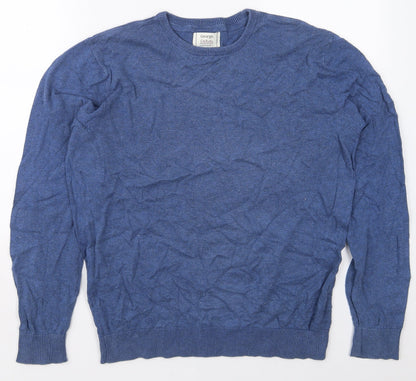 George Mens Blue Crew Neck  Cotton Pullover Jumper Size M