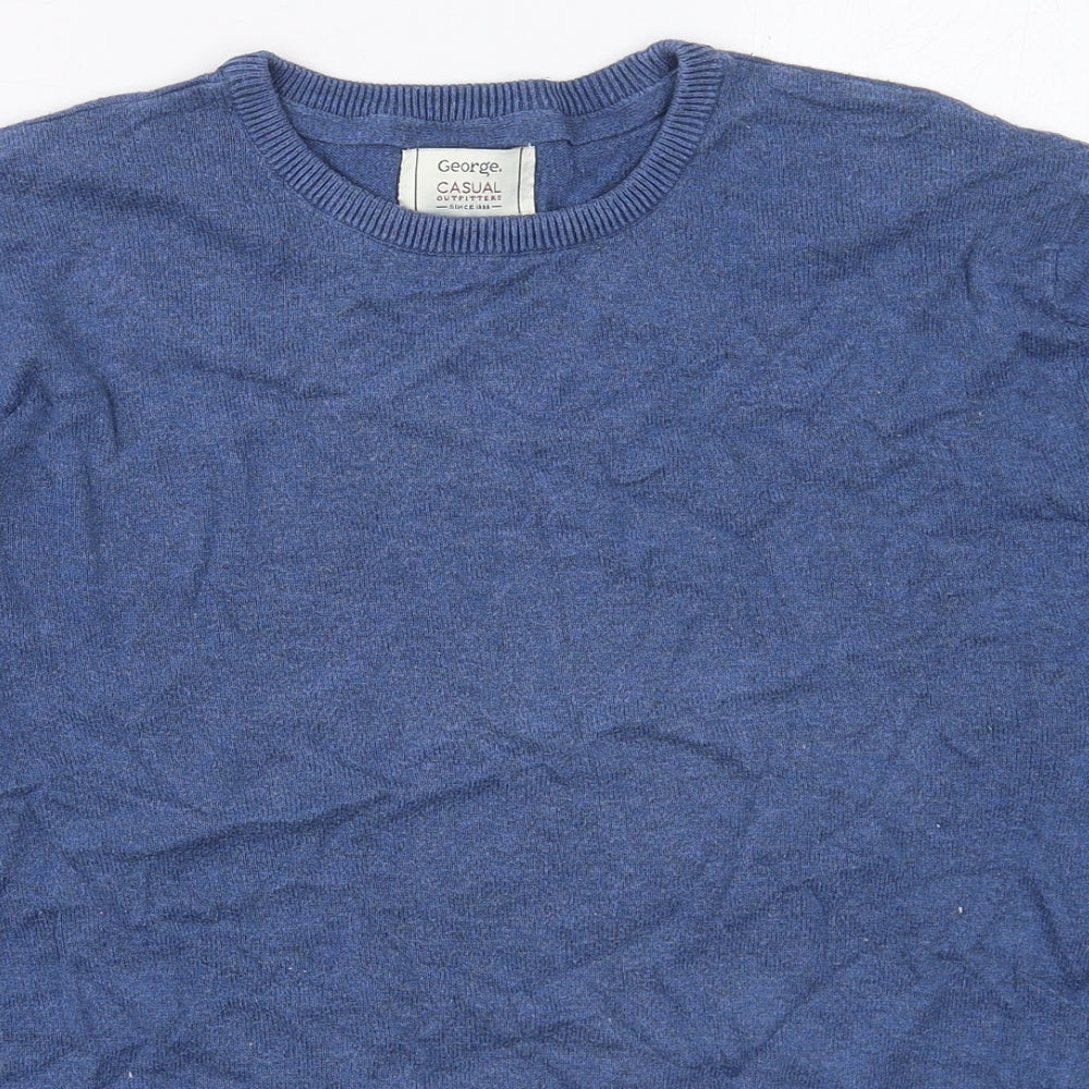 George Mens Blue Crew Neck  Cotton Pullover Jumper Size M