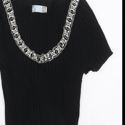 Medici Womens Black  Viscose Basic T-Shirt Size M Scoop Neck