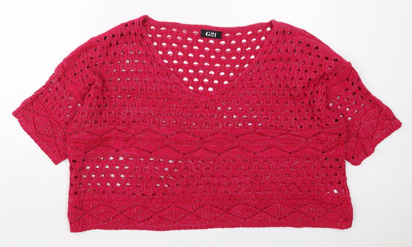George Womens Pink V-Neck  Acrylic Pullover Jumper Size 16