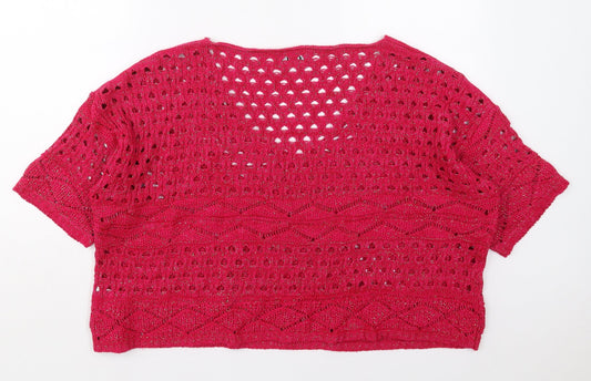 George Womens Pink V-Neck  Acrylic Pullover Jumper Size 16