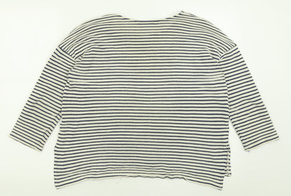 Dunnes Stores Womens Blue Crew Neck Striped Cotton Pullover Jumper Size 14