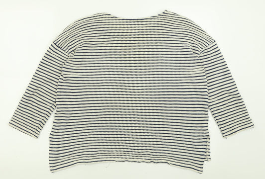 Dunnes Stores Womens Blue Crew Neck Striped Cotton Pullover Jumper Size 14