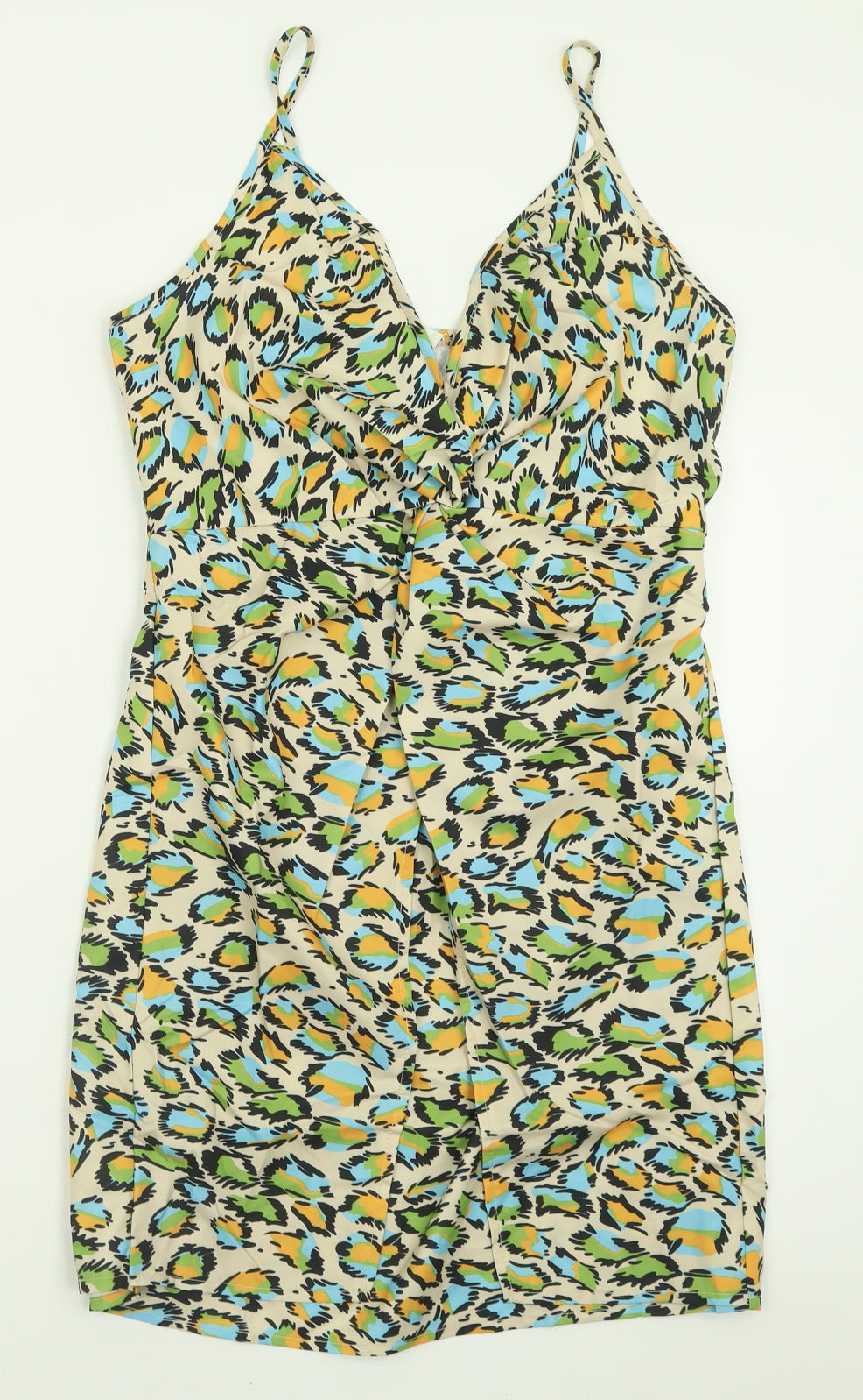 SheIn Womens Multicoloured Animal Print Polyester A-Line  Size L  V-Neck Zip