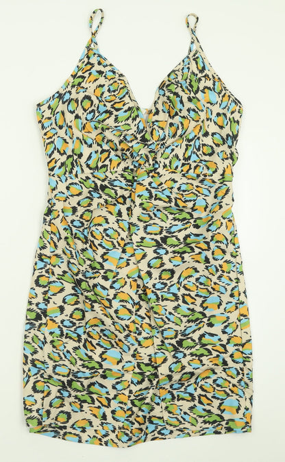 SheIn Womens Multicoloured Animal Print Polyester A-Line  Size L  V-Neck Zip